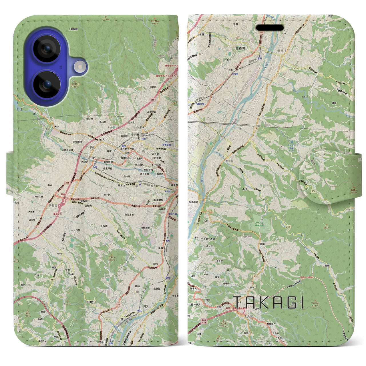 【喬木（長野県）】地図柄iPhoneケース（手帳タイプ）