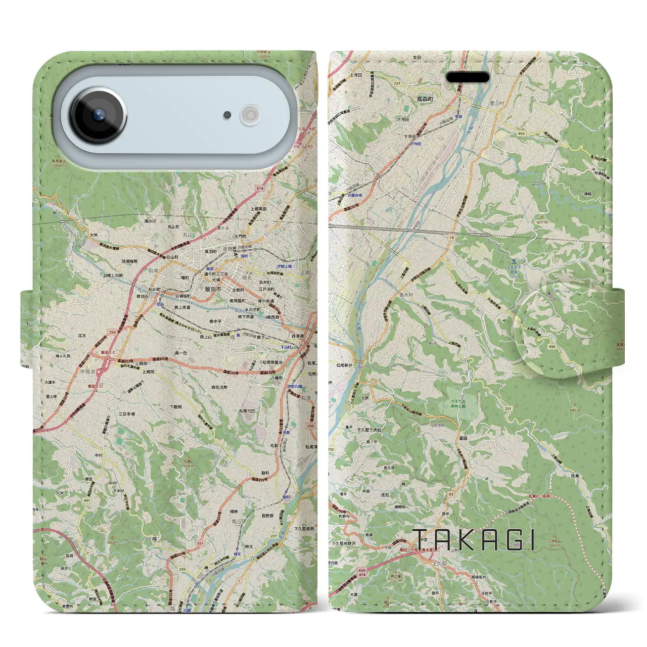 【喬木（長野県）】地図柄iPhoneケース（手帳タイプ）モノトーン・iPhone 17 Pro Max 用