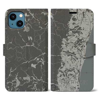 【高萩（茨城県）】地図柄iPhoneケース（手帳タイプ）モノトーン・iPhone 13 用