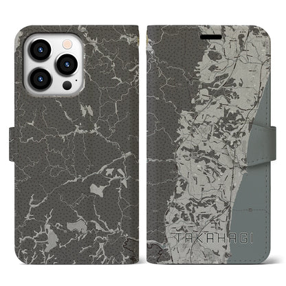 【高萩（茨城県）】地図柄iPhoneケース（手帳タイプ）モノトーン・iPhone 13 Pro 用