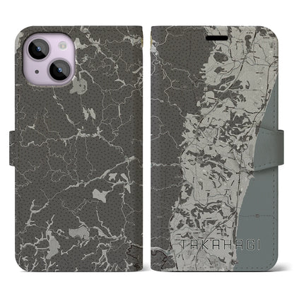 【高萩（茨城県）】地図柄iPhoneケース（手帳タイプ）モノトーン・iPhone 14 用