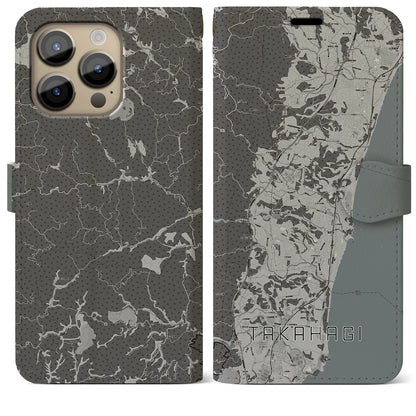 【高萩（茨城県）】地図柄iPhoneケース（手帳タイプ）モノトーン・iPhone 14 Pro Max 用