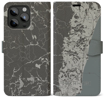 【高萩（茨城県）】地図柄iPhoneケース（手帳タイプ）モノトーン・iPhone 15 Pro Max 用