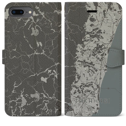【高萩（茨城県）】地図柄iPhoneケース（手帳タイプ）モノトーン・iPhone 8Plus /7Plus / 6sPlus / 6Plus 用
