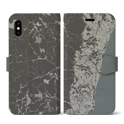 【高萩（茨城県）】地図柄iPhoneケース（手帳タイプ）モノトーン・iPhone XS / X 用