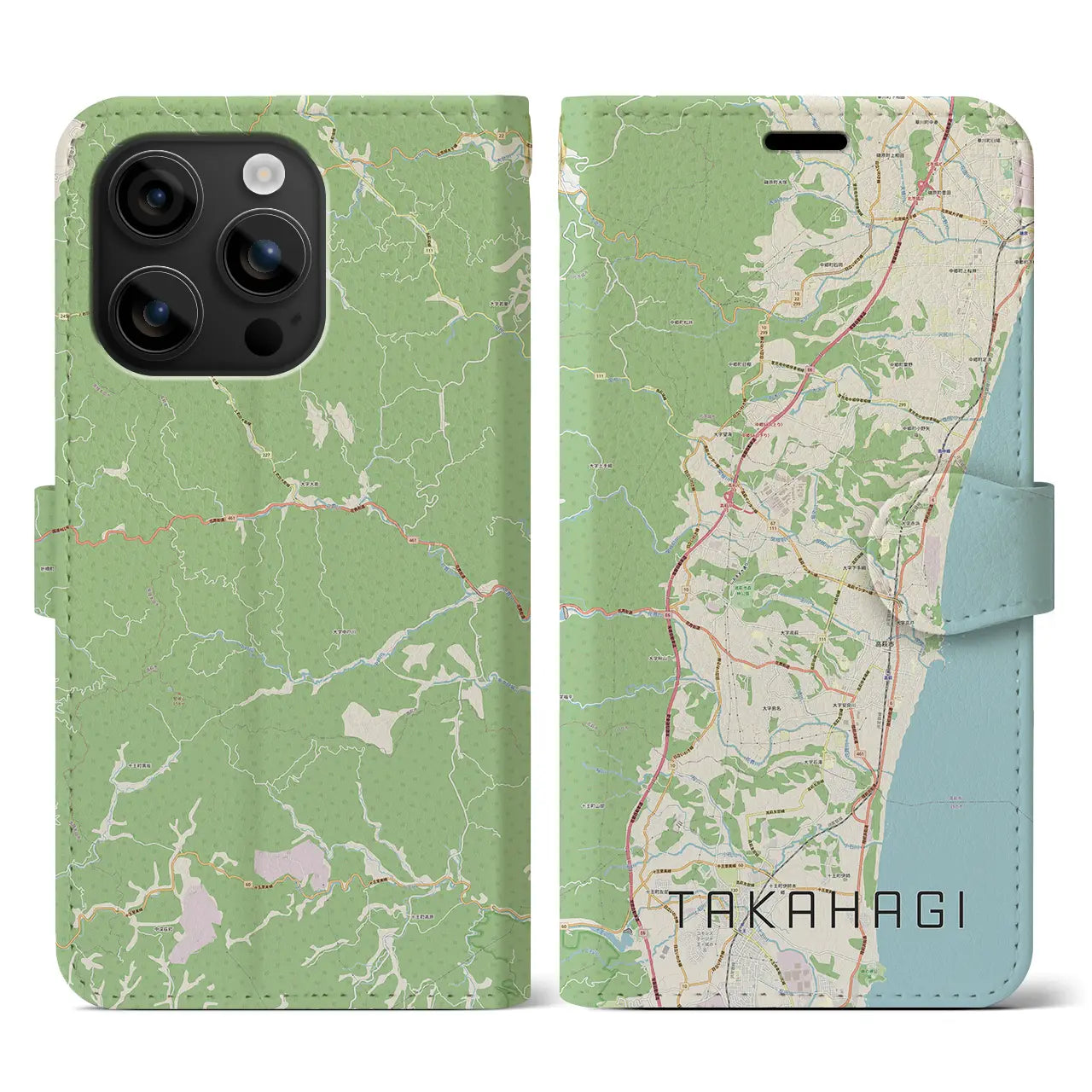 【高萩（茨城県）】地図柄iPhoneケース（手帳タイプ）ナチュラル・iPhone 16 用