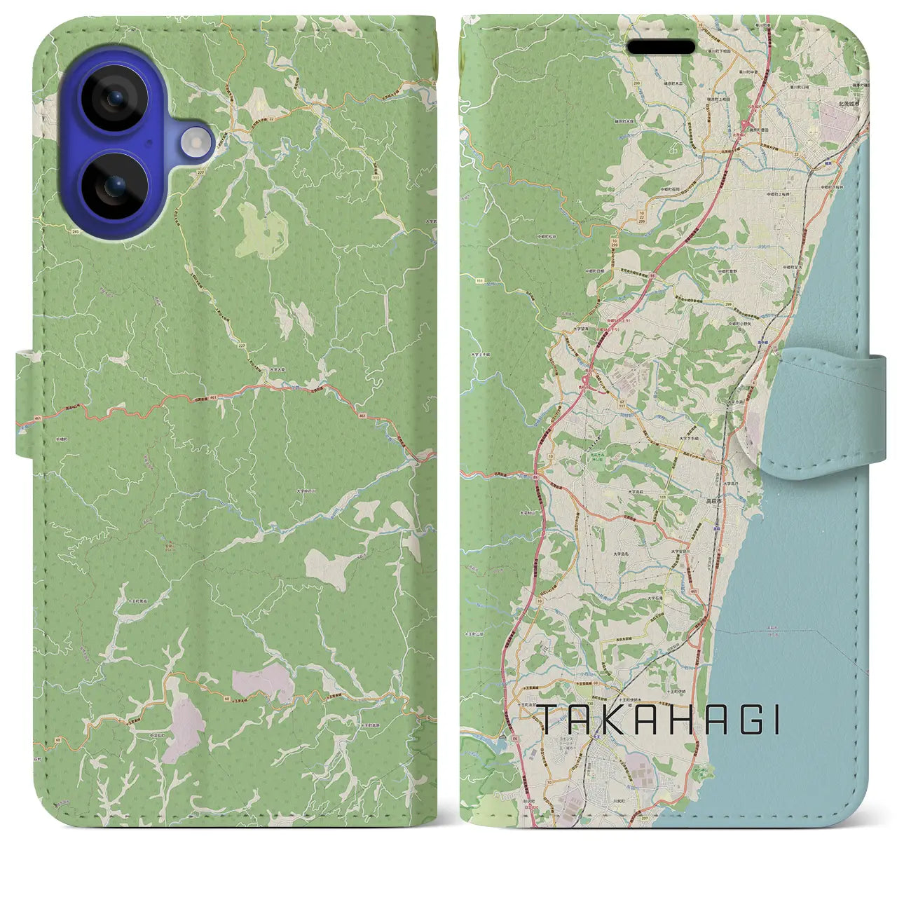 【高萩（茨城県）】地図柄iPhoneケース（手帳タイプ）ナチュラル・iPhone 16 Pro Max 用