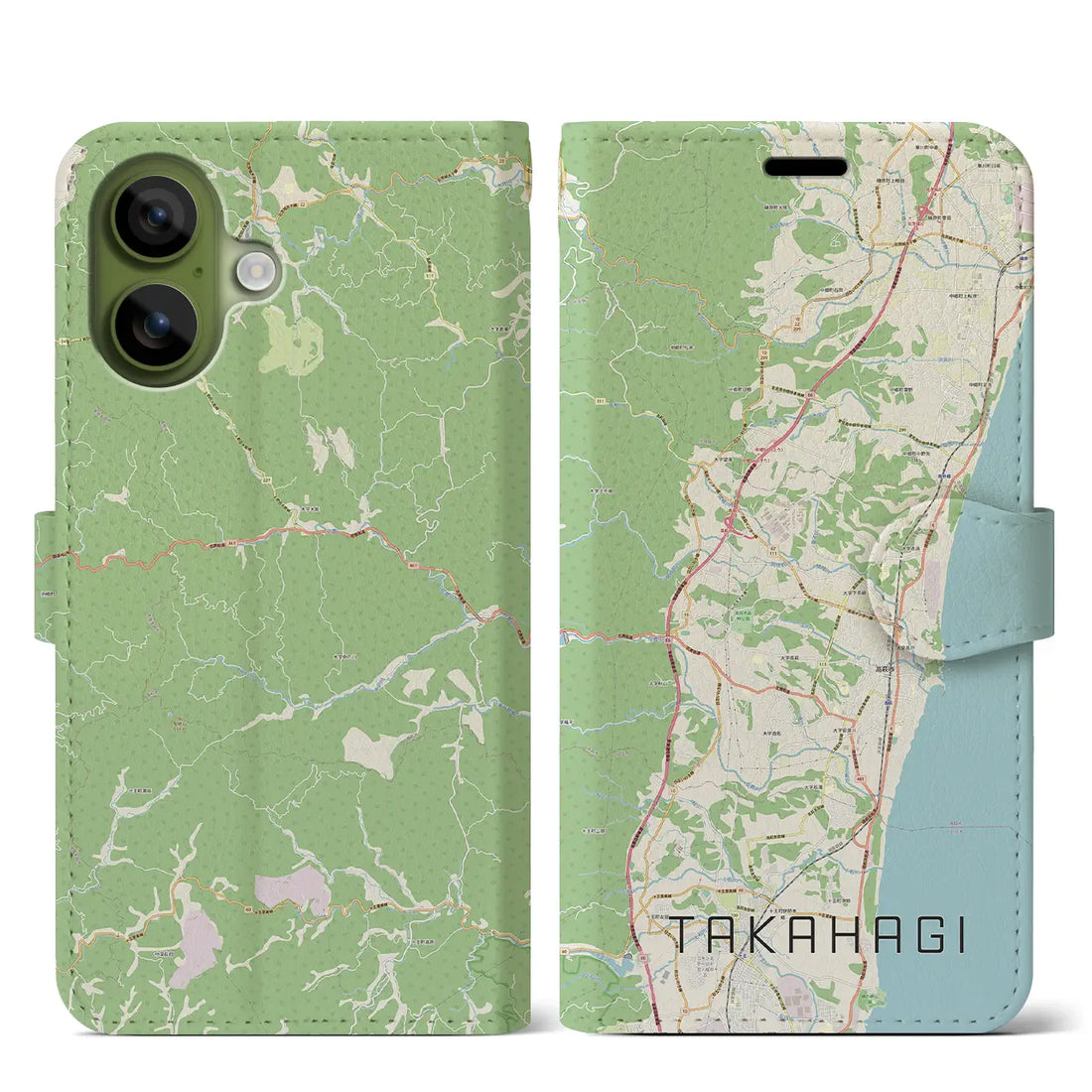 【高萩（茨城県）】地図柄iPhoneケース（手帳タイプ）モノトーン・iPhone 17 Pro Max 用