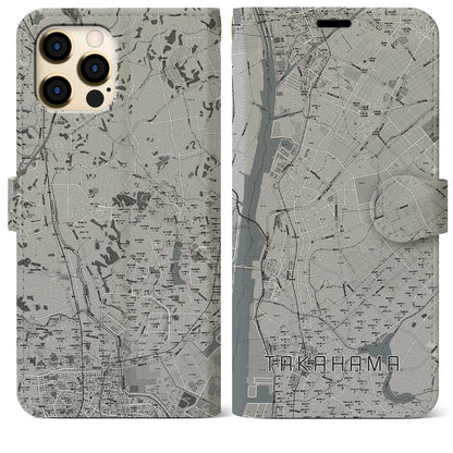 【高浜（愛知県）】地図柄iPhoneケース（手帳タイプ）モノトーン・iPhone 12 Pro Max 用