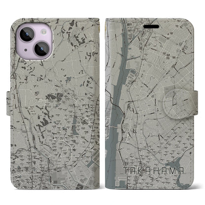 【高浜（愛知県）】地図柄iPhoneケース（手帳タイプ）モノトーン・iPhone 14 用