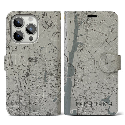 【高浜（愛知県）】地図柄iPhoneケース（手帳タイプ）モノトーン・iPhone 15 Pro 用