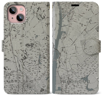 【高浜（愛知県）】地図柄iPhoneケース（手帳タイプ）モノトーン・iPhone 15 Plus 用