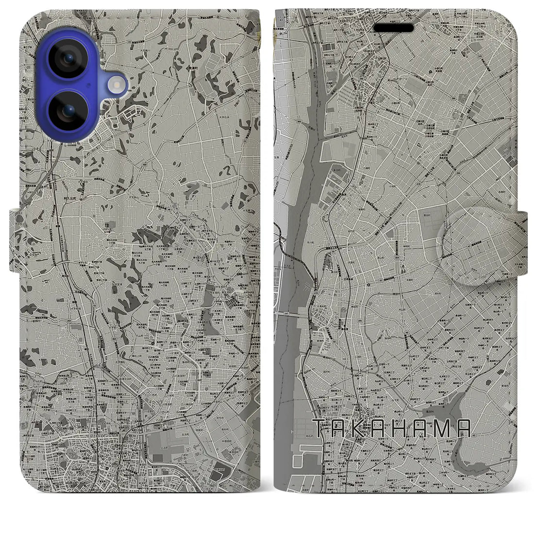 【高浜(愛知県)】地図柄iPhoneケース(手帳タイプ)モノトーン・iPhone 16 Pro Max 用