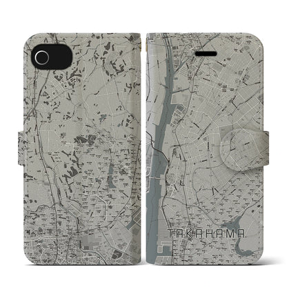 【高浜（愛知県）】地図柄iPhoneケース（手帳タイプ）モノトーン・iPhone SE（第3 / 第2世代） / 8 / 7 / 6s / 6 用