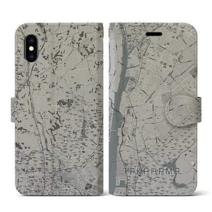 【高浜（愛知県）】地図柄iPhoneケース（手帳タイプ）モノトーン・iPhone XS / X 用