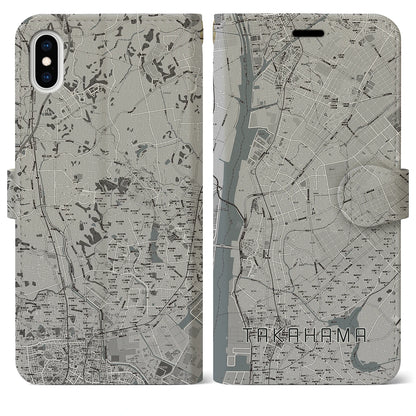 【高浜（愛知県）】地図柄iPhoneケース（手帳タイプ）モノトーン・iPhone XS Max 用