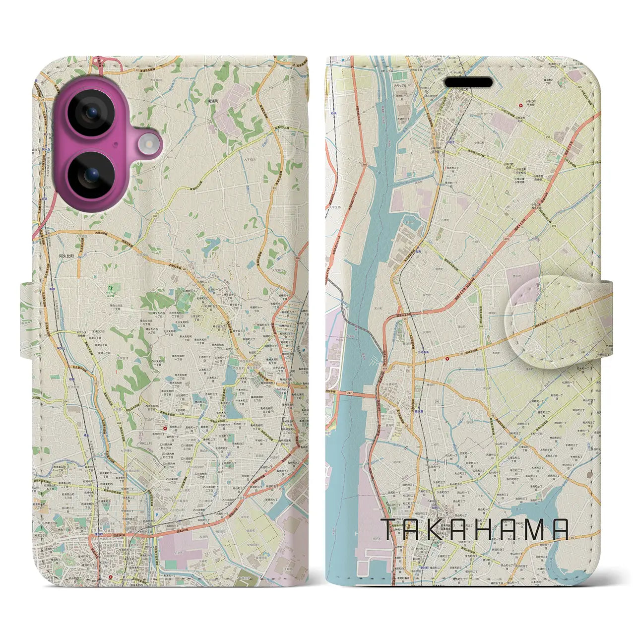 【高浜（愛知県）】地図柄iPhoneケース（手帳タイプ）ナチュラル・iPhone 16 Pro 用