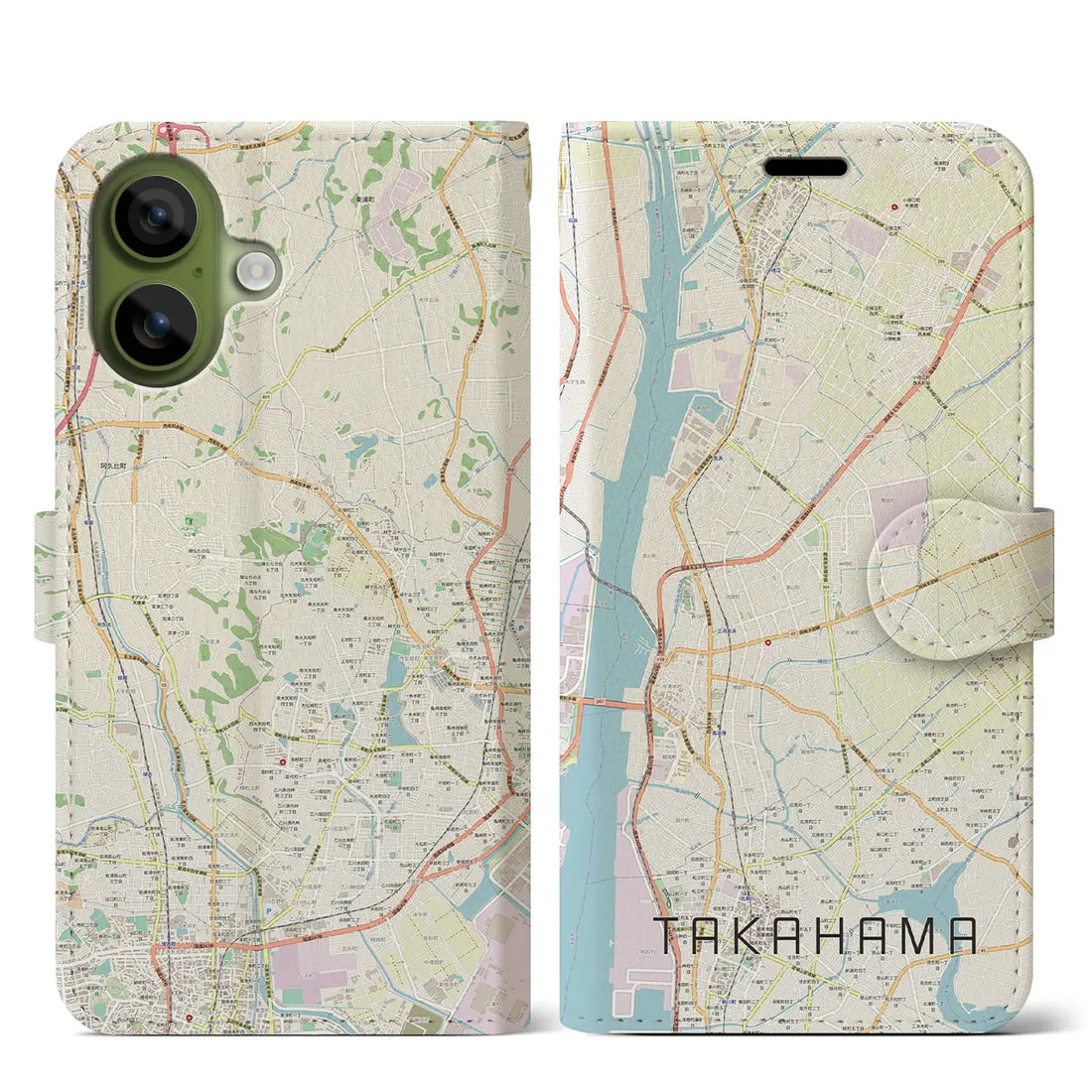 【高浜（愛知県）】地図柄iPhoneケース（手帳タイプ）ナチュラル・iPhone 17 Pro Max 用