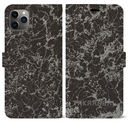 【高梁（岡山県）】地図柄iPhoneケース（手帳タイプ）モノトーン・iPhone 11 Pro Max 用