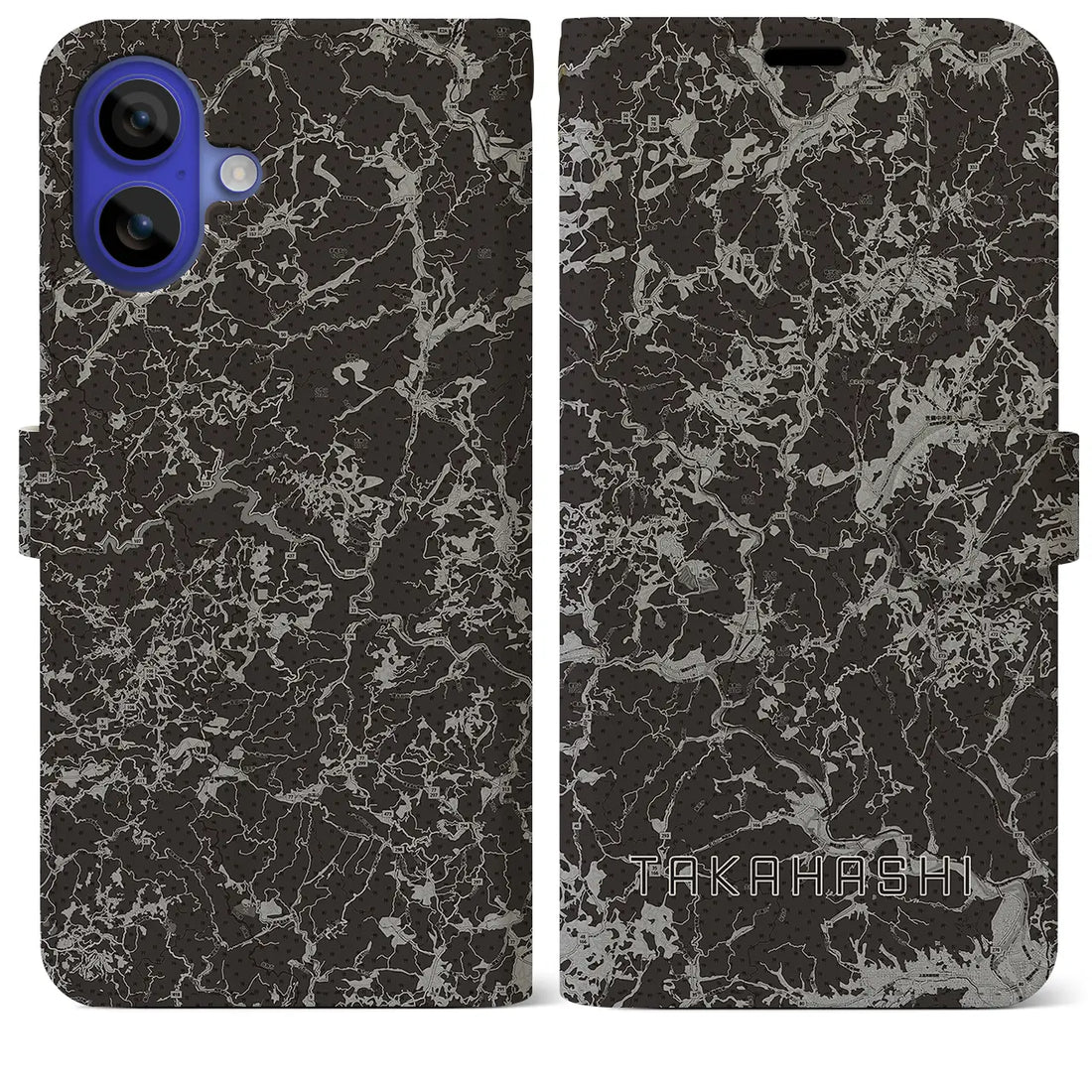 【高梁(岡山県)】地図柄iPhoneケース(手帳タイプ)モノトーン・iPhone 16 Pro Max 用