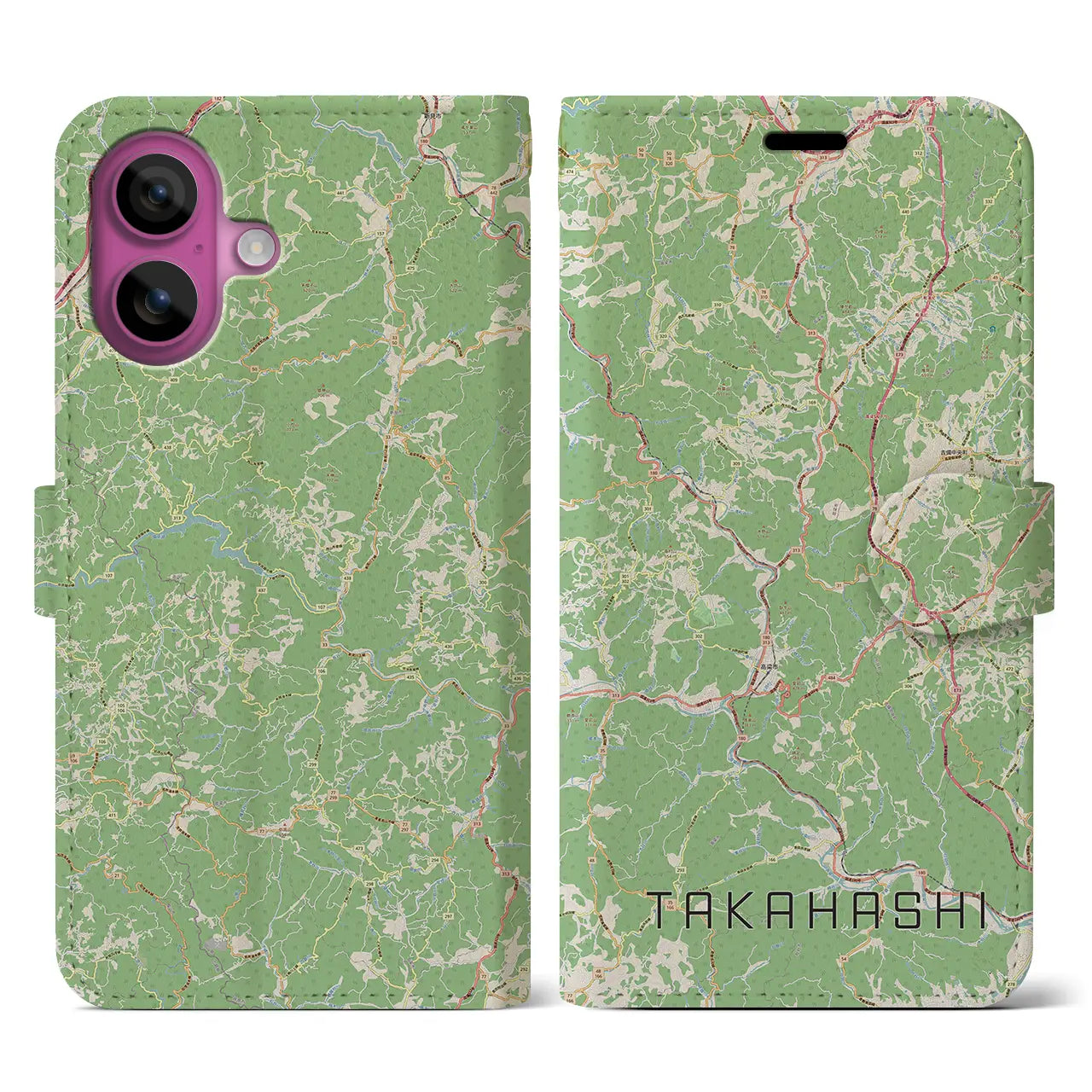 【高梁（岡山県）】地図柄iPhoneケース（手帳タイプ）ナチュラル・iPhone 16 Pro 用