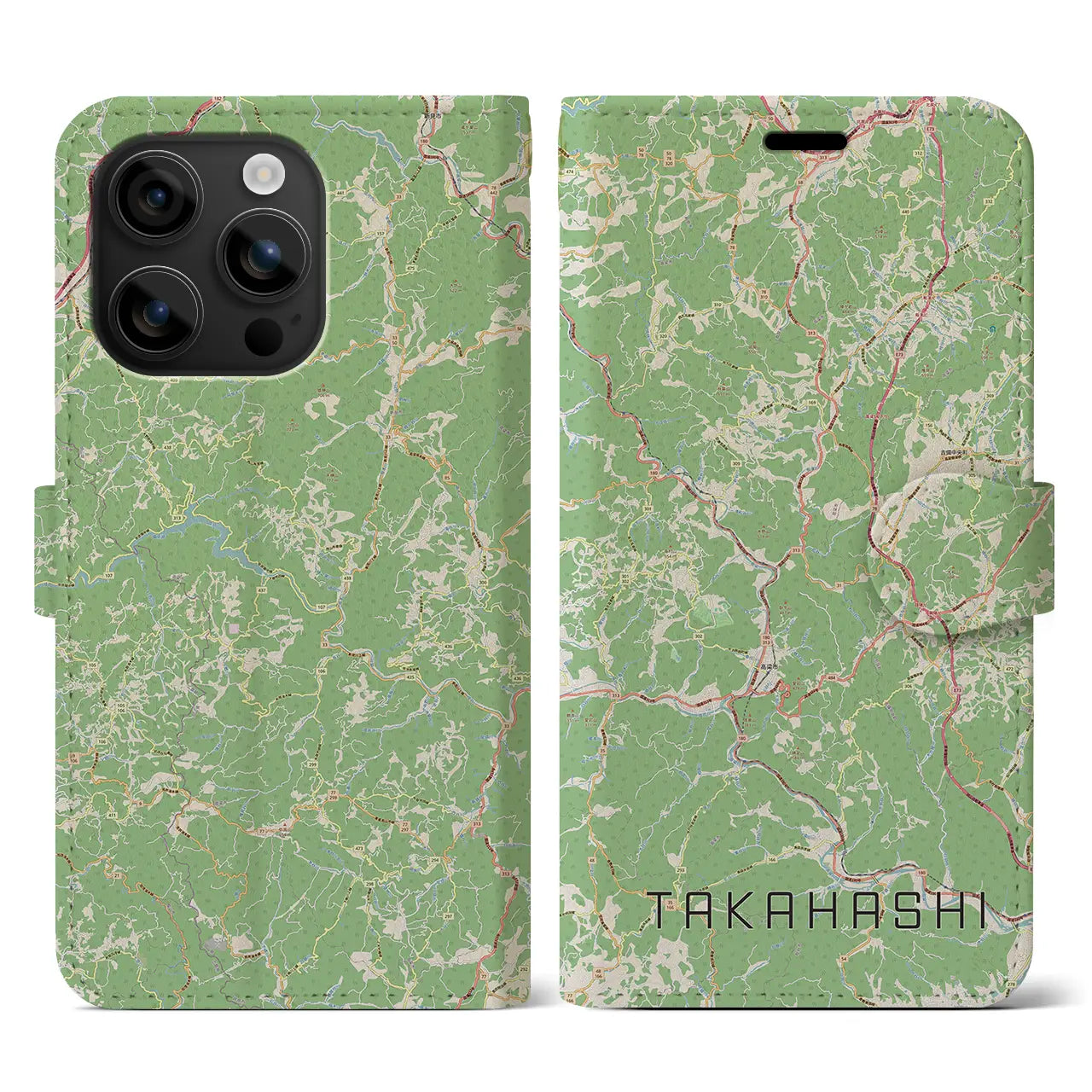 【高梁（岡山県）】地図柄iPhoneケース（手帳タイプ）ナチュラル・iPhone 16 用