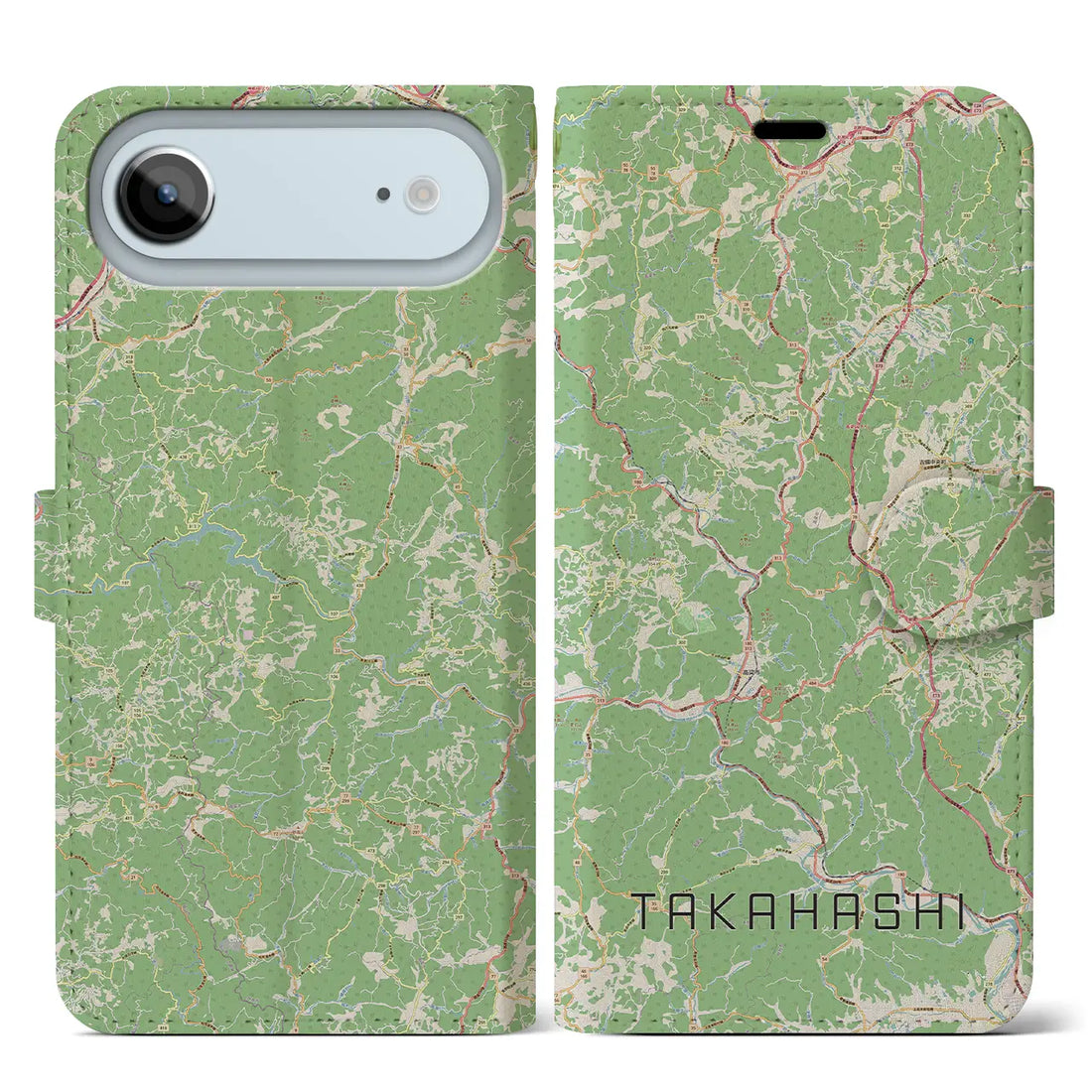 【高梁(岡山県)】地図柄iPhoneケース(手帳タイプ)モノトーン・iPhone 17 Pro Max 用