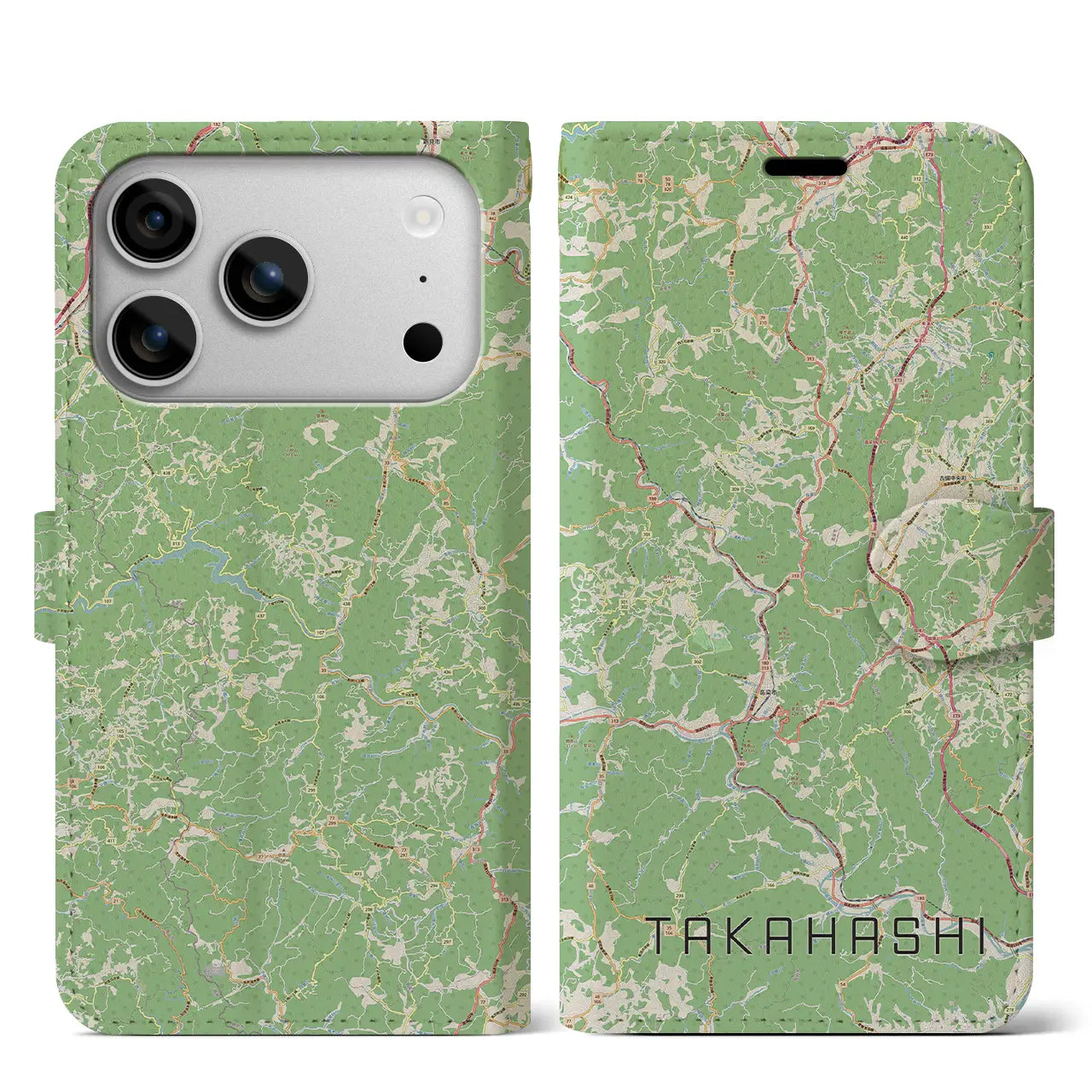 【高梁（岡山県）】地図柄iPhoneケース（手帳タイプ）