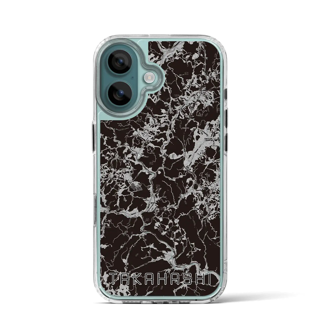 【高梁(岡山県)】地図柄iPhoneケース(MagSafeタイプ)モノトーン・iPhone 16 Pro 用