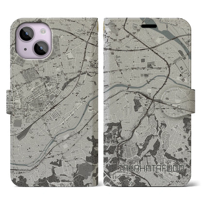 【高幡不動（東京都）】地図柄iPhoneケース（手帳タイプ）モノトーン・iPhone 14 用