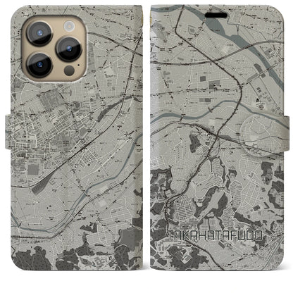 【高幡不動（東京都）】地図柄iPhoneケース（手帳タイプ）モノトーン・iPhone 14 Pro Max 用