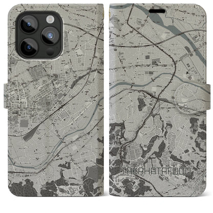 【高幡不動（東京都）】地図柄iPhoneケース（手帳タイプ）モノトーン・iPhone 15 Pro Max 用