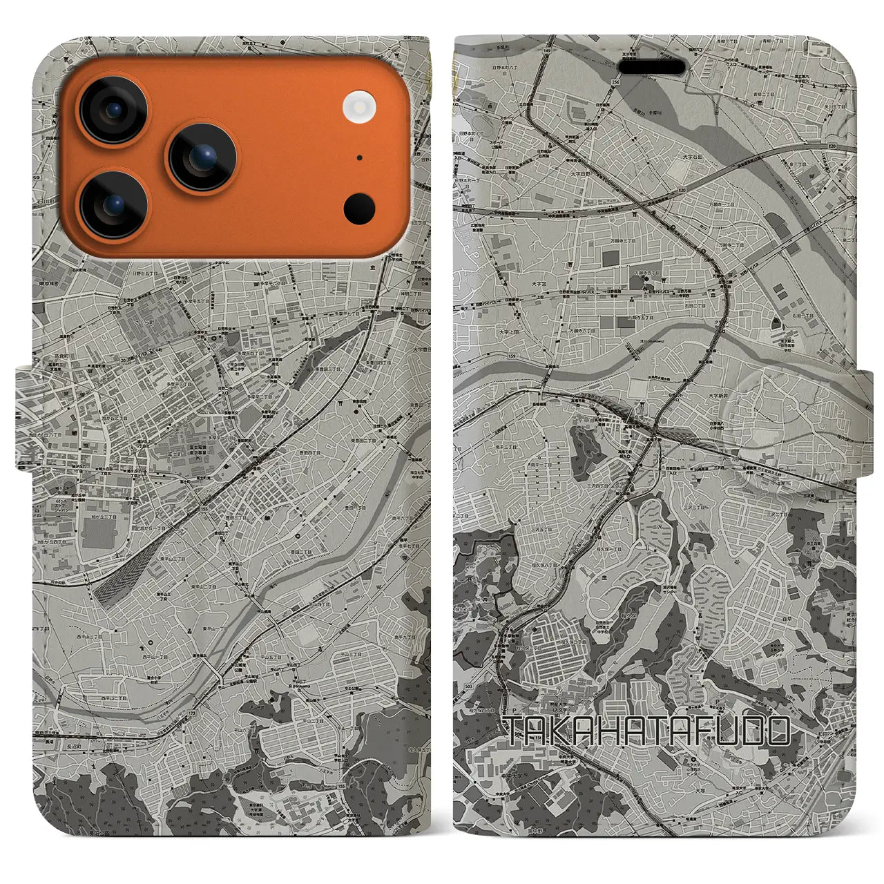 【高幡不動（東京都）】地図柄iPhoneケース（手帳タイプ）