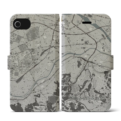 【高幡不動（東京都）】地図柄iPhoneケース（手帳タイプ）モノトーン・iPhone SE（第3 / 第2世代） / 8 / 7 / 6s / 6 用