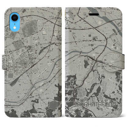 【高幡不動（東京都）】地図柄iPhoneケース（手帳タイプ）モノトーン・iPhone XR 用