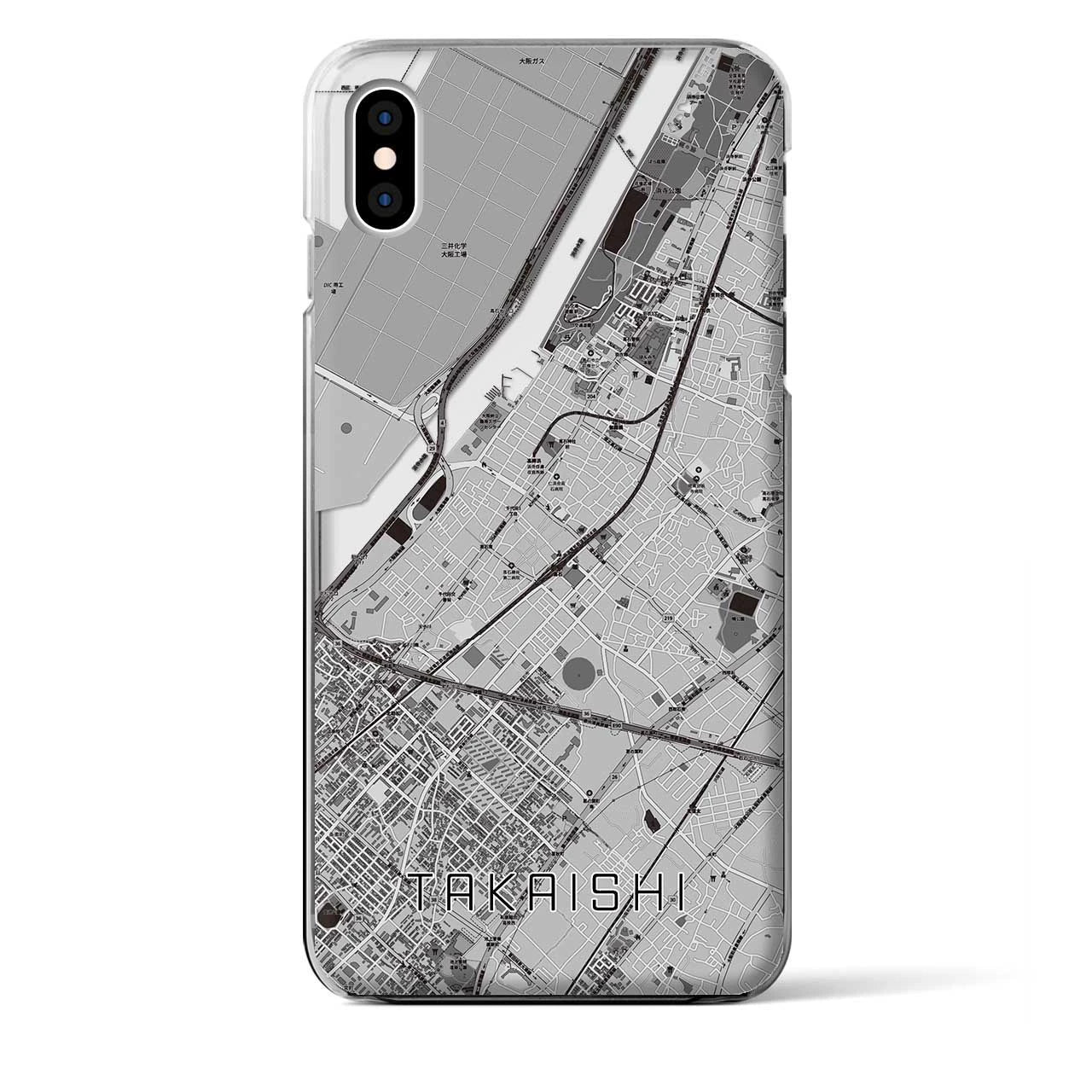 【高石（大阪府）】地図柄iPhoneケース（クリアタイプ）モノトーン・iPhone XS Max 用