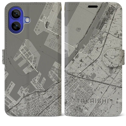 【高石（大阪府）】地図柄iPhoneケース（手帳タイプ）モノトーン・iPhone 16 Pro Max 用