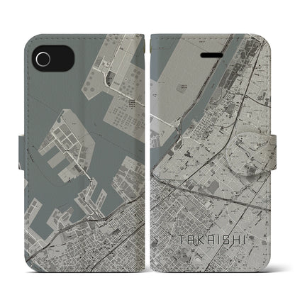 【高石（大阪府）】地図柄iPhoneケース（手帳タイプ）モノトーン・iPhone SE（第3 / 第2世代） / 8 / 7 / 6s / 6 用