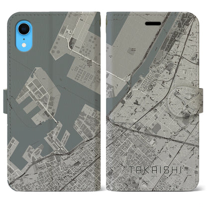 【高石（大阪府）】地図柄iPhoneケース（手帳タイプ）モノトーン・iPhone XR 用