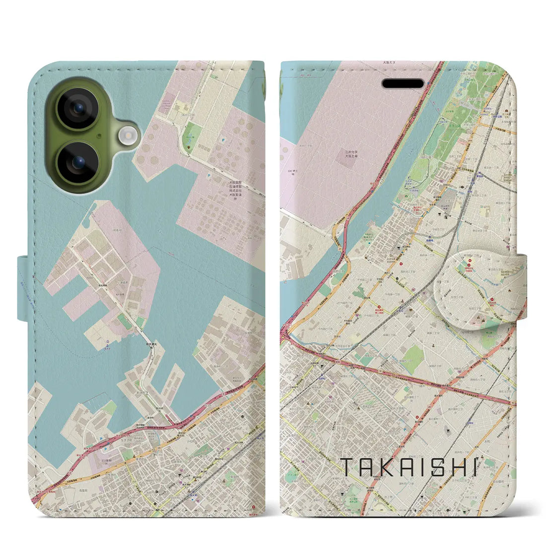 【高石(大阪府)】地図柄iPhoneケース(手帳タイプ)モノトーン・iPhone 17 Pro Max 用