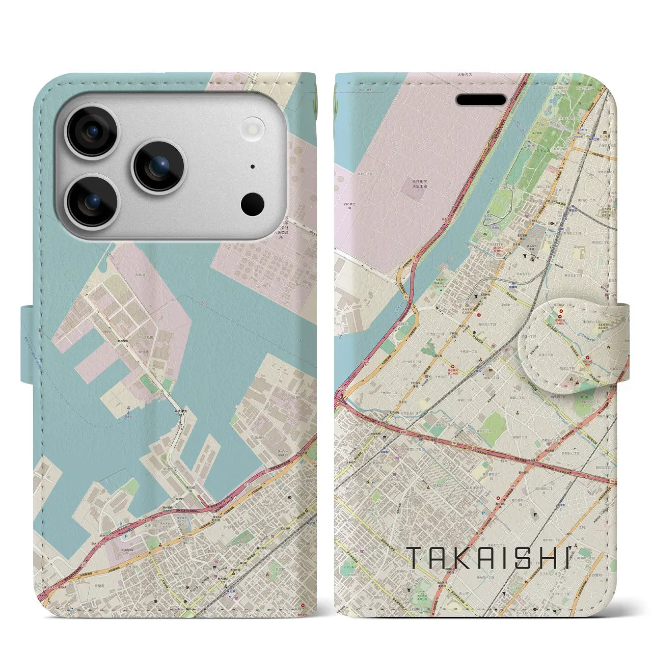 【高石（大阪府）】地図柄iPhoneケース（手帳タイプ）