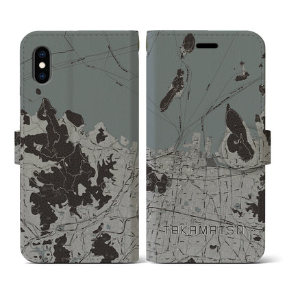 【高松（香川県）】地図柄iPhoneケース（手帳タイプ）モノトーン・iPhone XS / X 用