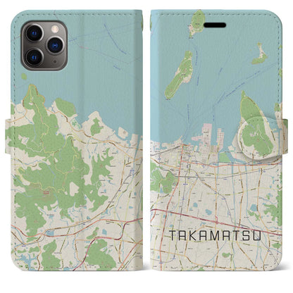 【高松（香川県）】地図柄iPhoneケース（手帳タイプ）ナチュラル・iPhone 11 Pro Max 用