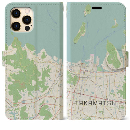 【高松（香川県）】地図柄iPhoneケース（手帳タイプ）ナチュラル・iPhone 12 Pro Max 用