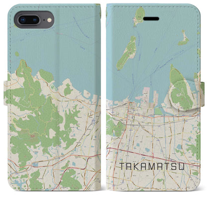 【高松（香川県）】地図柄iPhoneケース（手帳タイプ）ナチュラル・iPhone 8Plus /7Plus / 6sPlus / 6Plus 用