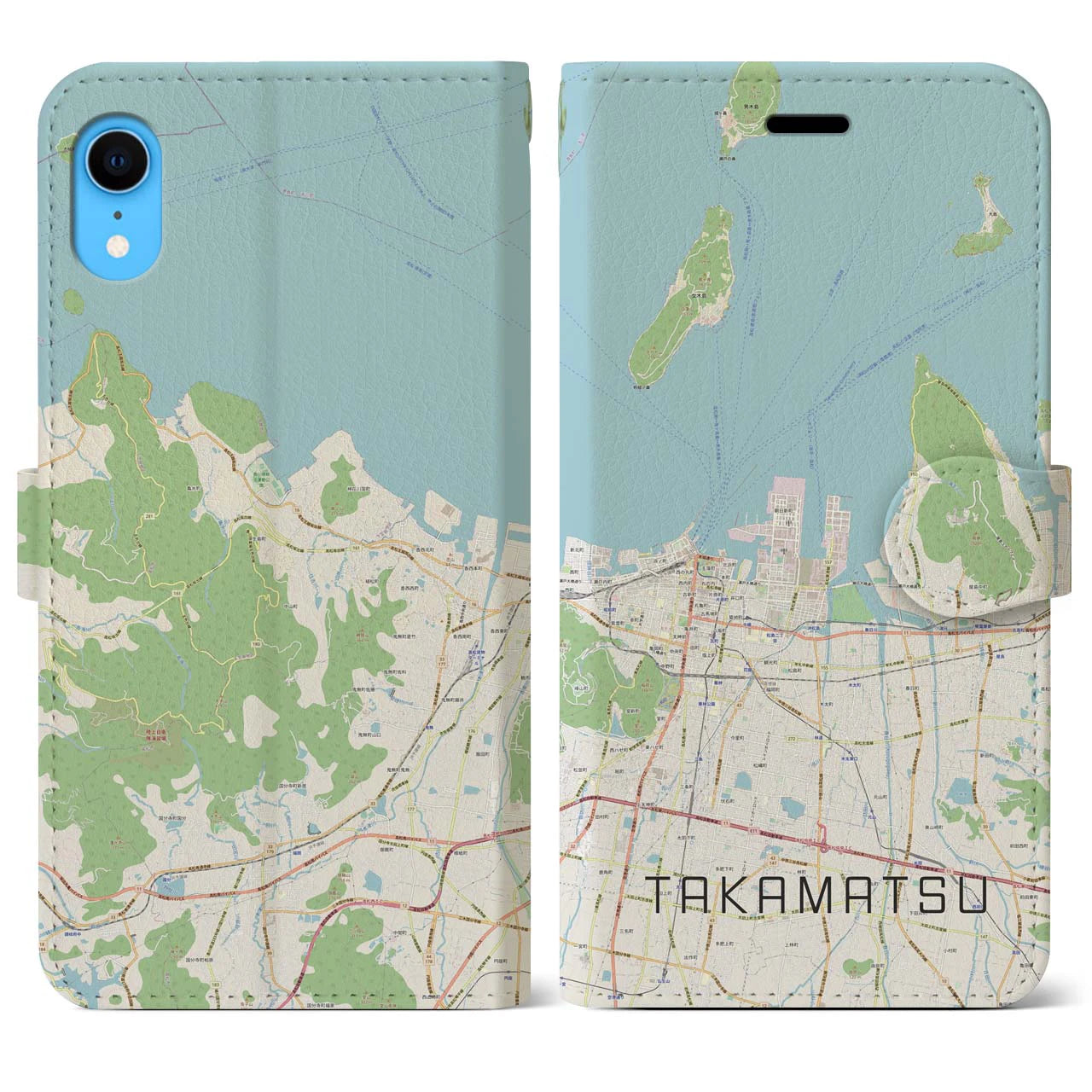 【高松】地図柄iPhoneケース（手帳両面タイプ・ナチュラル）iPhone XR 用