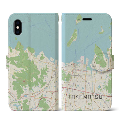【高松（香川県）】地図柄iPhoneケース（手帳タイプ）ナチュラル・iPhone XS / X 用