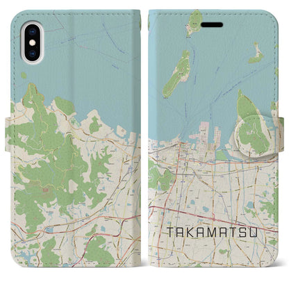 【高松（香川県）】地図柄iPhoneケース（手帳タイプ）ナチュラル・iPhone XS Max 用