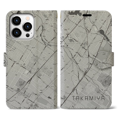 【高宮（滋賀県）】地図柄iPhoneケース（手帳タイプ）モノトーン・iPhone 13 Pro 用