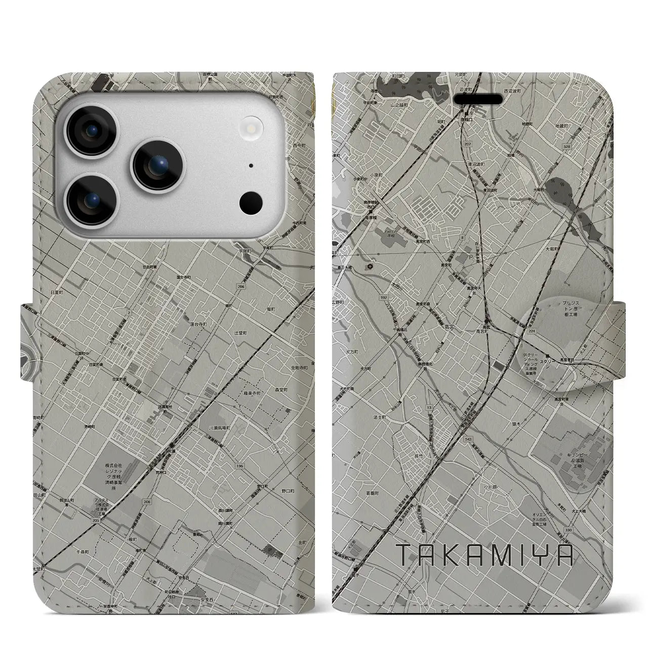 【高宮（滋賀県）】地図柄iPhoneケース（手帳タイプ）